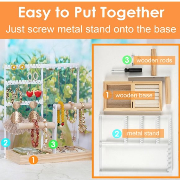 4-Tier Earring Holders & Necklace Towers - Jewelry Organizer w/ Velvet Ring Tray - Picture 7 of 11